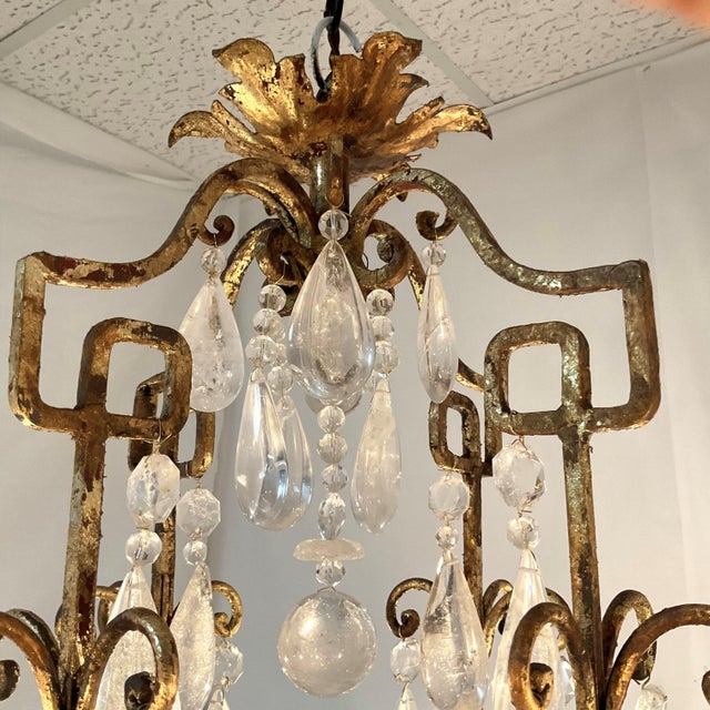 1940s Vintage Greek Key Gold Leaf Metal Frame With All Natural Rock Crystals For Sale - Image 5 of 18