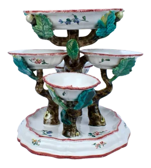 Antique French Faience Sweetmeat Stand Marked for Veuve Perrin