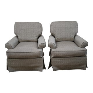 Pair - Custom Vanguard Furniture Swivel Glider Down Filled Lounge Club Occasional Contemporary Side Chairs For Sale