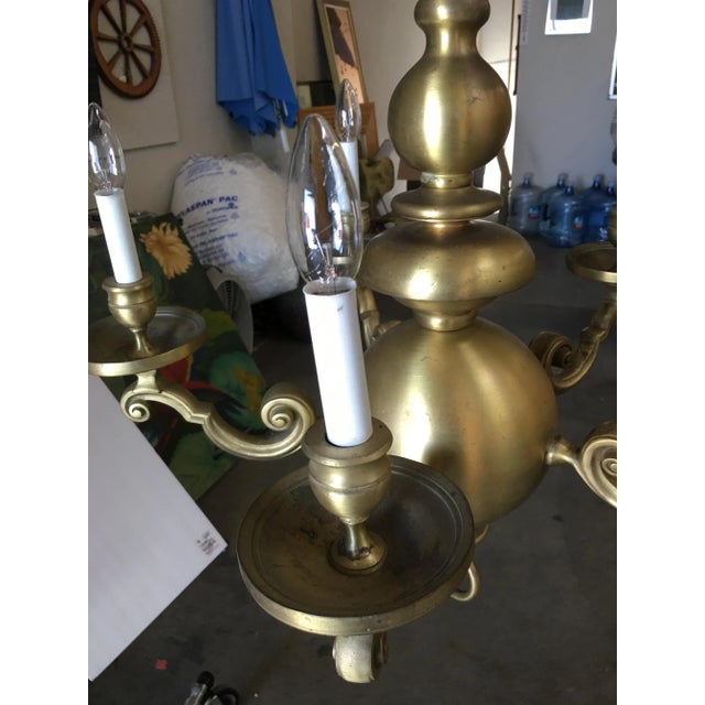 Brass English Georgian Style Solid Brass 5 Arm Chandelier For Sale - Image 8 of 10