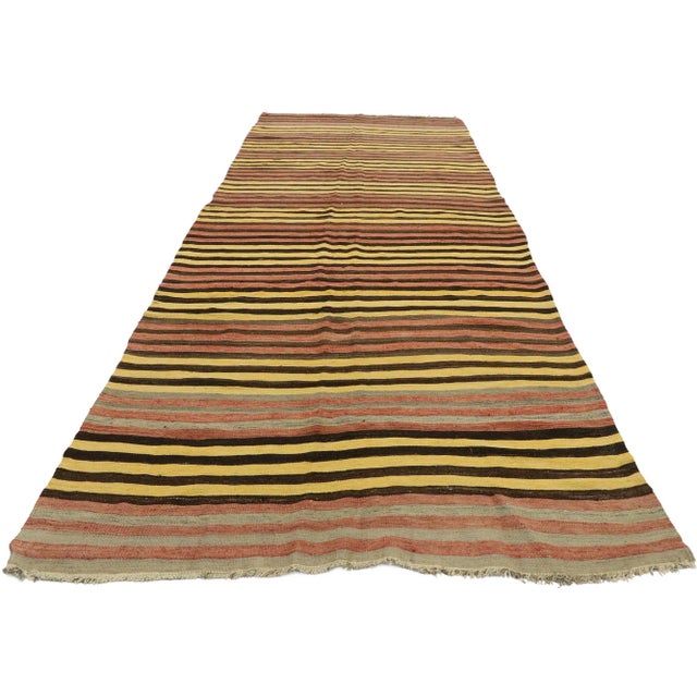 Cabin Vintage Turkish Striped Kilim Rug - 04'06 X 11'06 For Sale - Image 3 of 10