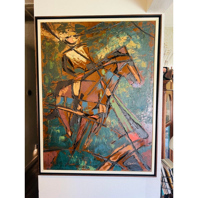 White Signed Tiarado Abstract Mid-Century Modern Don Quixote on Horseback Oil Painting For Sale - Image 8 of 8
