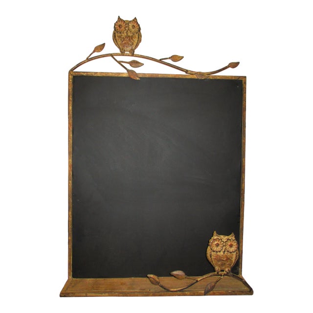 Vintage Owls on a Branch With Leaves Metal Message Board With Shelf For Sale