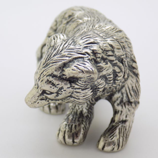 1970s Vintage Italian Handmade Genuine Silver Large Brown Bear Cub Figurine Miniature, Made in Novara (Italy) For Sale - Image 5 of 14