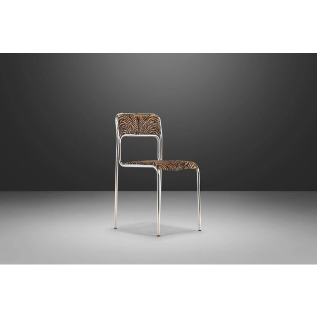 Italian Mid Century Modern Stacking Chrome Chairs with Hair On Hide Seats Attributed to Otto Gerdau, Italy, circa1970's - Set of 4 For Sale - Image 9 of 13