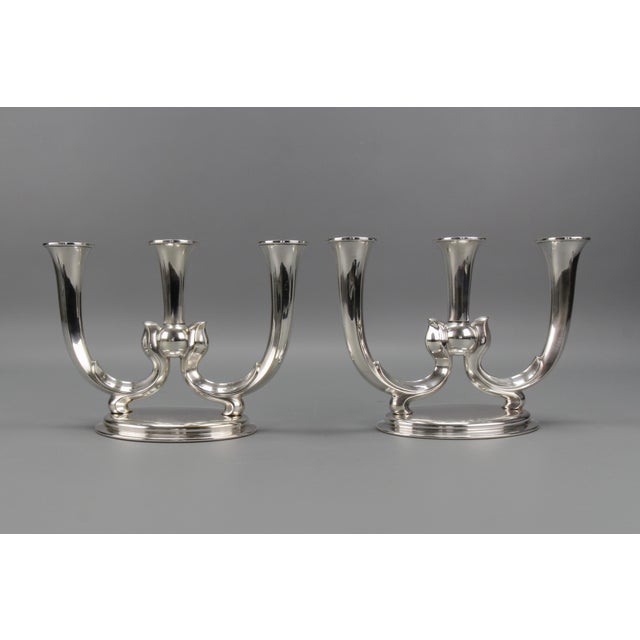 Metal Art Deco German 3-Arm Candleholders from WMF, 1930s, Set of 2 For Sale - Image 7 of 18