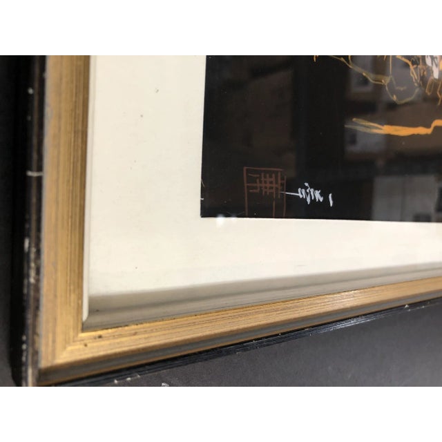 Gold Mid 20th Century Black and Gold Rickshaw Japanese Style Scenic Signed, Pair For Sale - Image 8 of 9