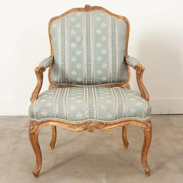 19th Century Louis XV Style Gilt & Upholstered Parlor Set - Set of 3 For Sale - Image 10 of 12