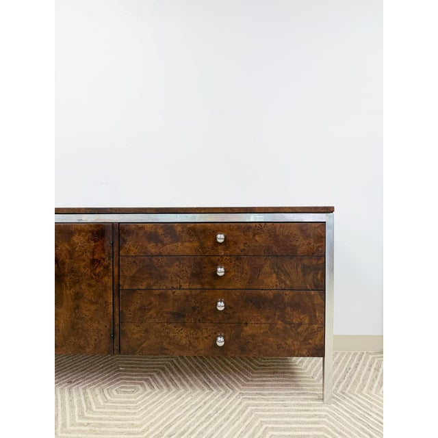 Mid 20th Century Mid 20th Century Tomlinson Burlwood Credenza Chrome Details Doors Drawers, Buffet, Console For Sale - Image 5 of 18
