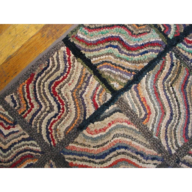 1930s Multicolor Checks Abstract Antique American Hooked Rug 5'10" X 6'0" Handknotted Wool Carpet For Sale In New York - Image 6 of 6