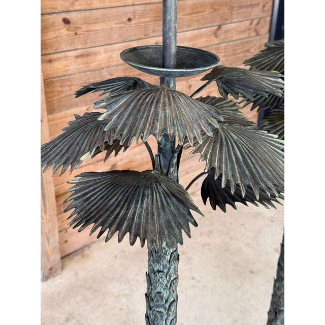 Vintage Monumental Sculptural Verdigris Palm Tree Floor Lamps, Attributed to Maison Jansen-Pair For Sale - Image 10 of 12