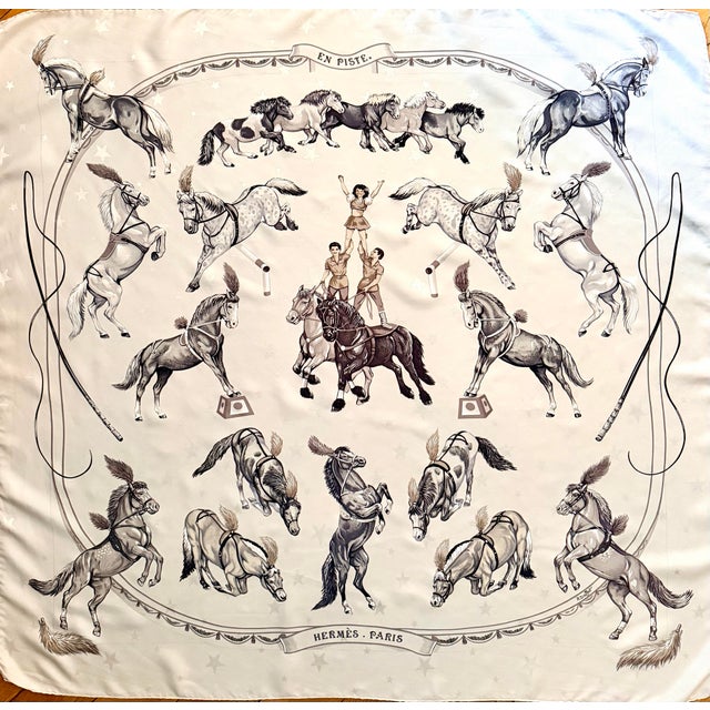 Textile Hermès en Piste Silk Scarf 1998 by Robert Dallet For Sale - Image 7 of 12