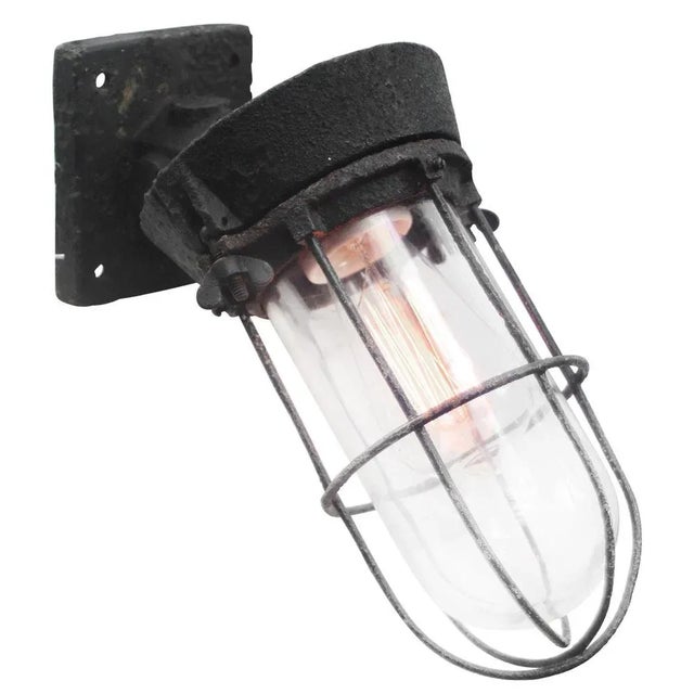 Industrial Vintage Dutch Industrial Black Cast Iron and Glass Sconce by Industria Rotterdam For Sale - Image 3 of 6