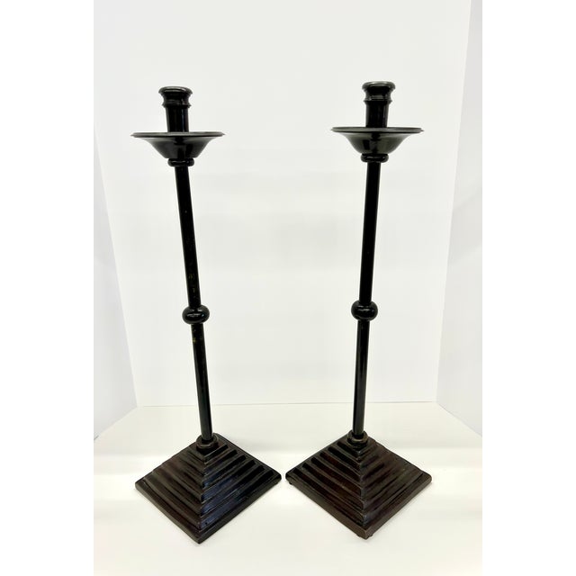 Maitland - Smith 1980s Pair of Maitland Smith Sculptural Bronzed Iron Candlestick Holders For Sale - Image 4 of 10