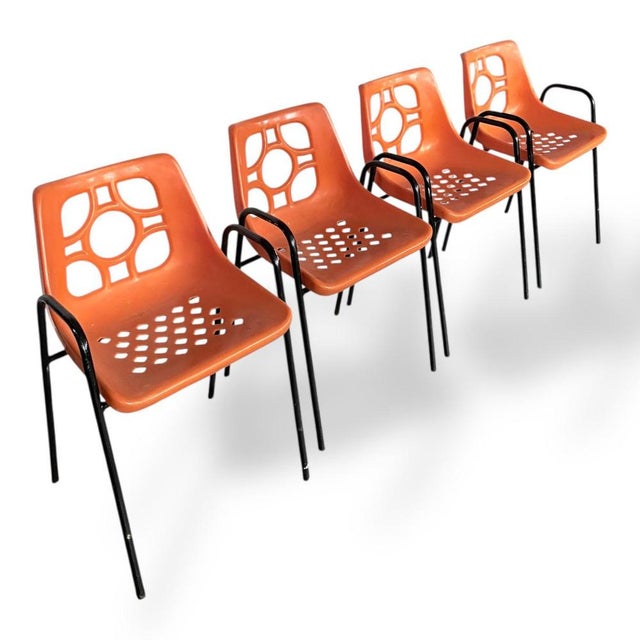 1960s Mid-Century Modern Space Age Orange Chairs, 1970s, Set of 4 For Sale - Image 5 of 9