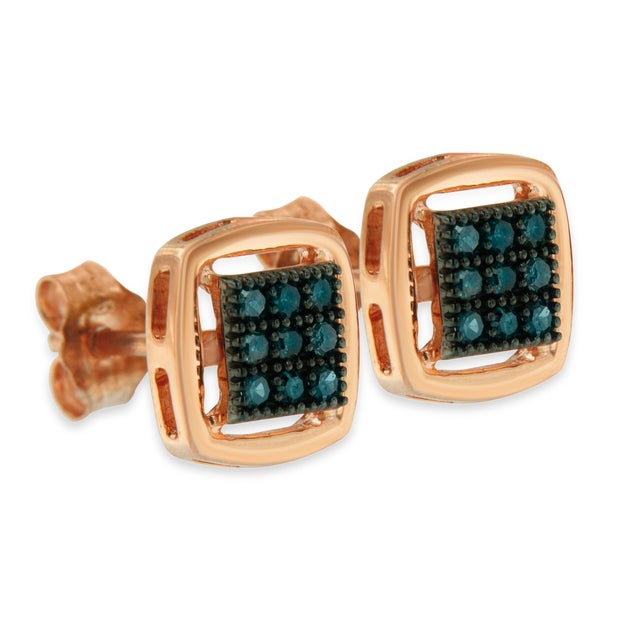 Haus of Brilliance Rose Plated Sterling Silver Rose Cut Treated Diamond Stud Earring (0.25 cttw, Blue Color, I2-I3 Clarity) For Sale - Image 4 of 5