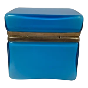 1950s Modern Murano Blue Art Glass Ormulo Brass Casket Box