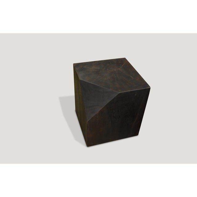 Contemporary Andrianna Shamaris Faceted Suar Wood Side Table For Sale - Image 3 of 5