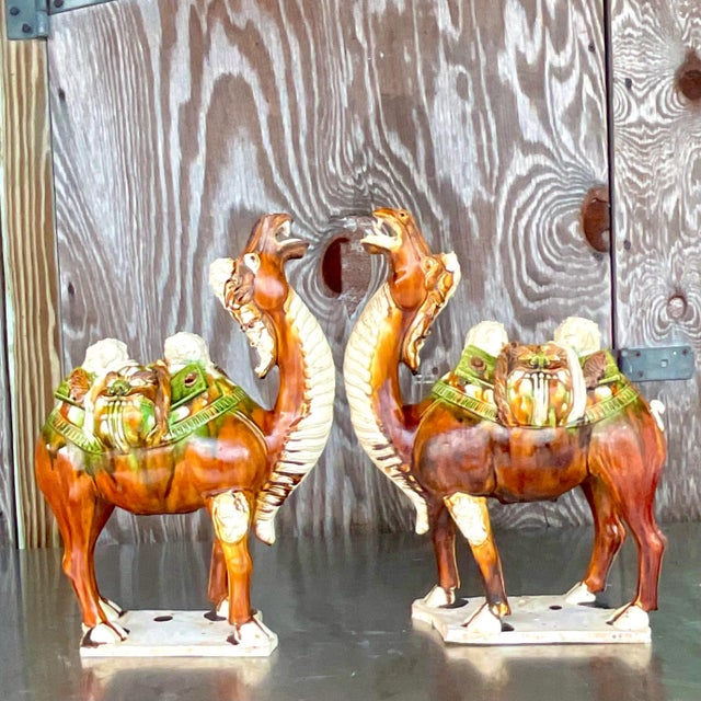 Vintage Boho Tri Colored Sancai Glazed Tang Camels - a Pair For Sale - Image 9 of 9