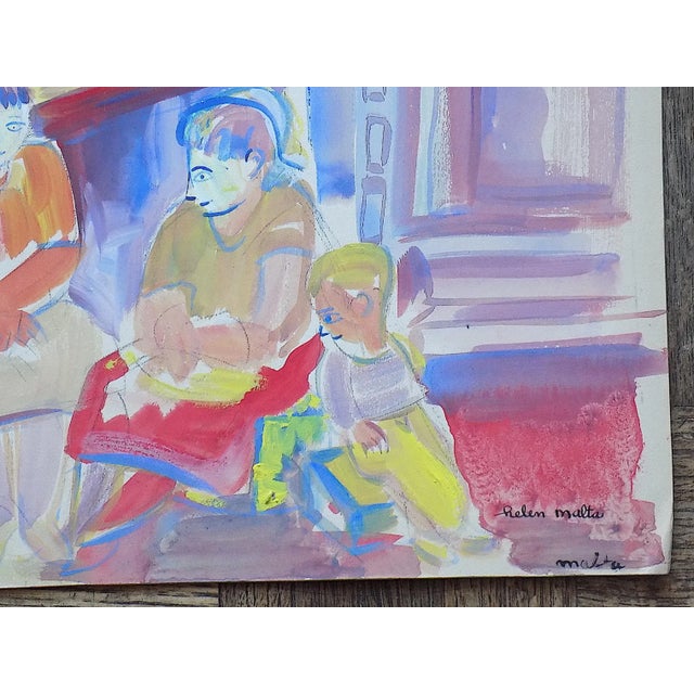 Paint Vintage Original Mid 20th Century Listed Wpa Artist Signed Expressionist Market Scene For Sale - Image 7 of 10
