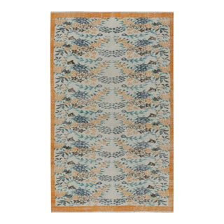 1960s Vintage Zeki Muren Rug in Blue and Orange With Floral Patterns From Rug & Kilim For Sale