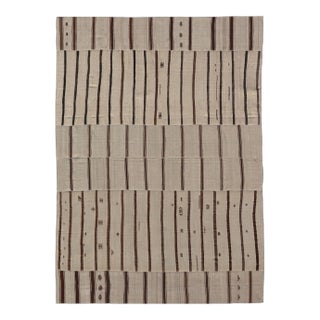 Vintage Hand Woven Neutral Paneled Kilim Flat-Weave in Tones of Cream and Brown For Sale