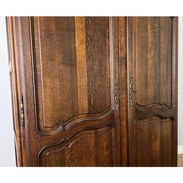 Antique French Louis XVI Style Carved Oak 2-Door Wardrobe For Sale - Image 10 of 16