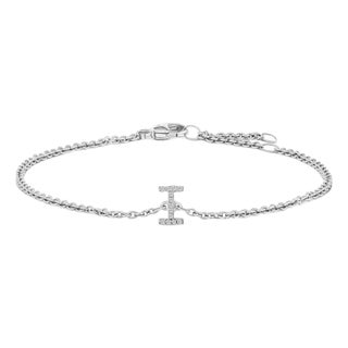 10K White Gold Diamond Accent "I" Initial Charm and Link Bracelet For Sale