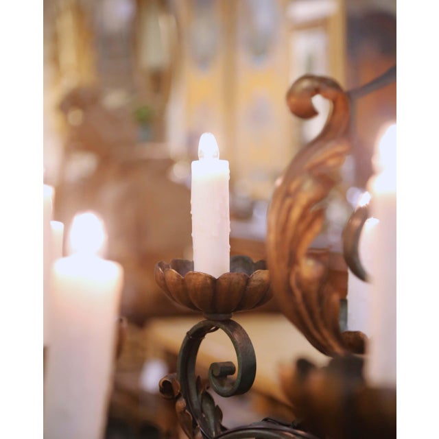 Early 20th Century French Louis XV Verdigris and Gilt 12-Light Iron Chandelier For Sale - Image 10 of 11