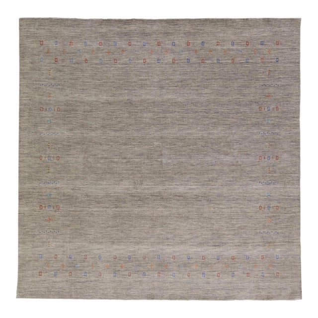 2020s Modern Square Gabbeh Style Wool Rug in Gray & Beige For Sale