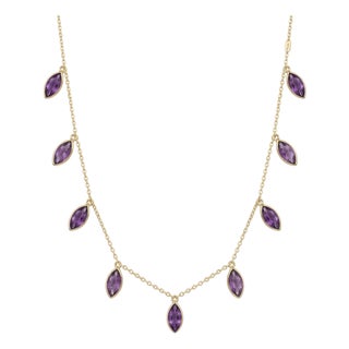 Purple Amethyst Station Neckalce | 925 Sterling Silver Handmade Dainty Necklace For Sale
