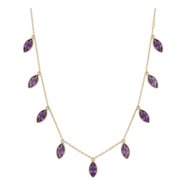 Purple Amethyst Station Neckalce | 925 Sterling Silver Handmade Dainty Necklace For Sale