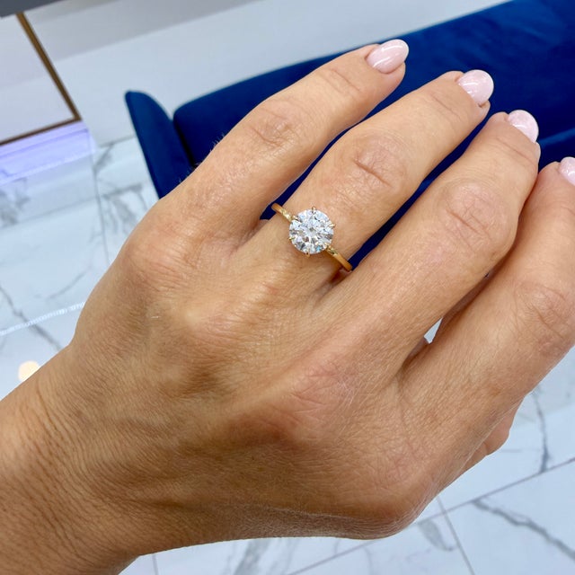14k Yellow Gold 1.58ctw Lab Grown Round Diamond Hidden Halo Engagement Ring, Size 5.5 For Sale - Image 10 of 10