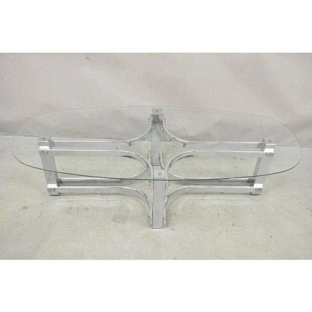Mid-Century Modern Vintage Mid Century Modern Oval Glass Top Sculptural Chrome Frame Coffee Table For Sale - Image 3 of 10