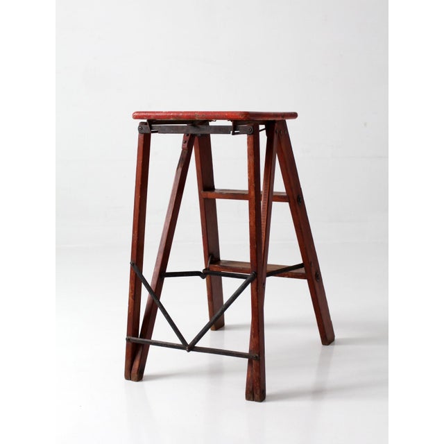 Mid-Century Modern Mid-Century Wood Folding Step Ladder Stool For Sale - Image 3 of 18