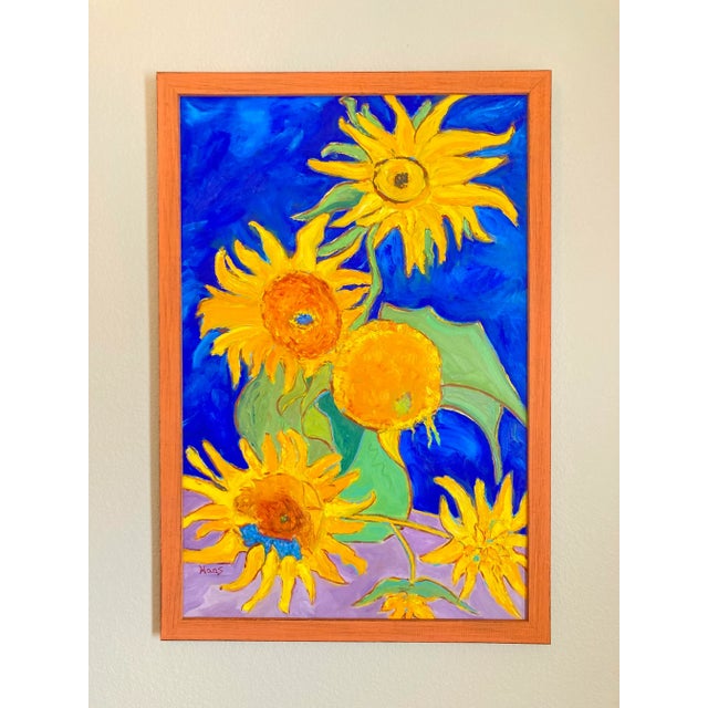 "After Van Gogh" Contemporary Original Sunflowers Still Life Oil Painting, Framed For Sale - Image 13 of 13