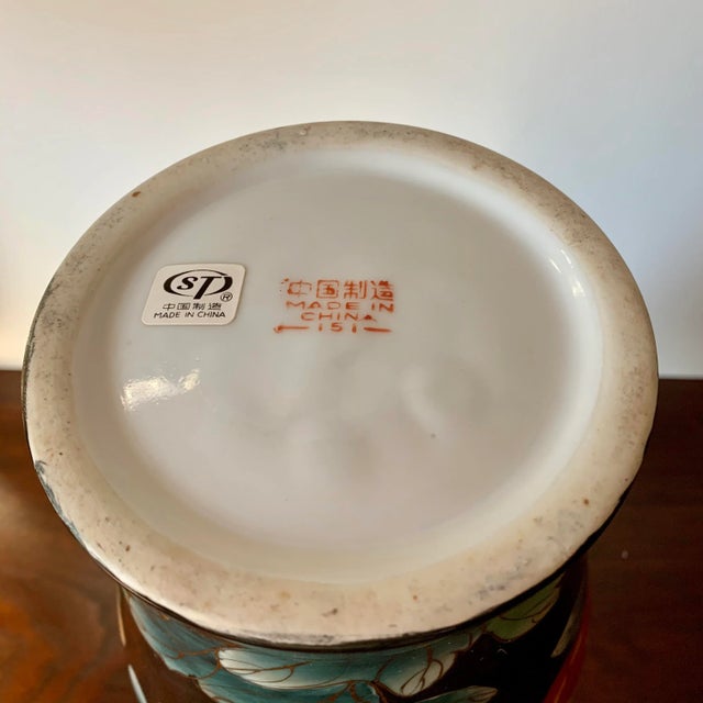 Late 20th Century Vintage Chinese Porcelain Black Floral Vase For Sale - Image 9 of 10