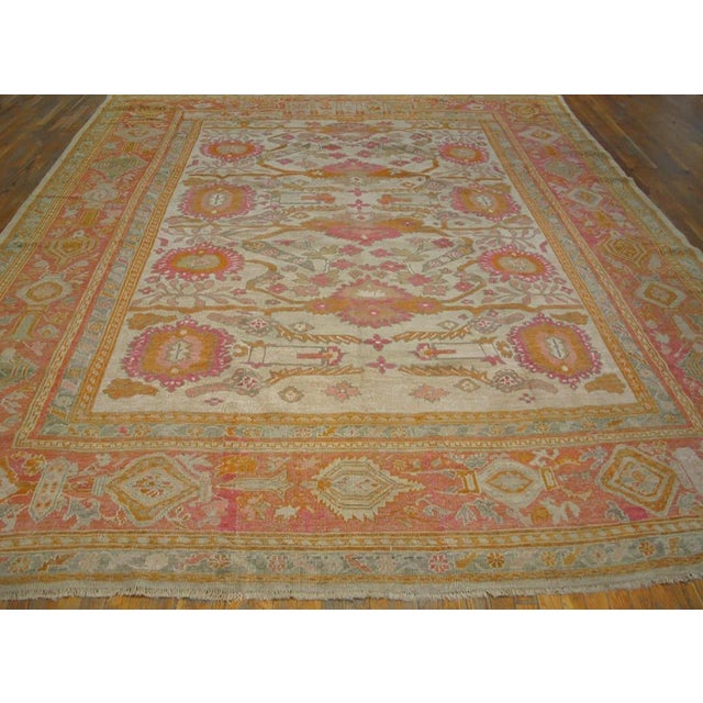 Art Deco Beautifully Decorative Light Ivory Background Antique Turkish Oushak Rug For Sale - Image 3 of 7