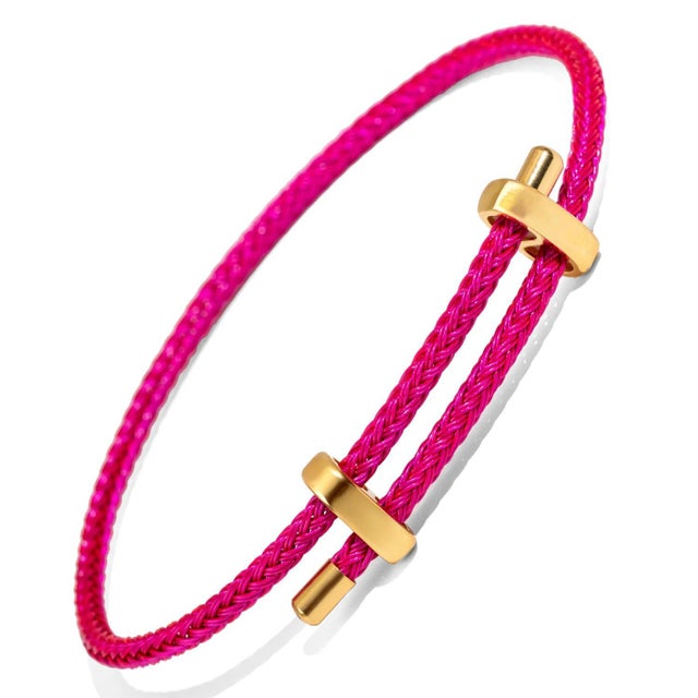 Modern Fuchsia Glow Adjustable Gold Rope Bracelet For Sale - Image 3 of 8
