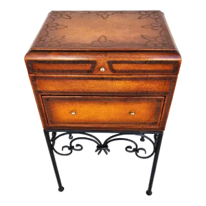 Italian Box Table Leather Wrapped Wrought Iron