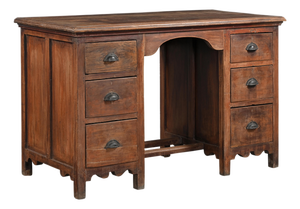 Vintage Teakwood Six-Drawer Pedestal Desk