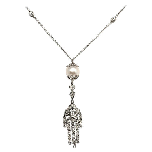 2010s Diamond South Sea Pearl Drop Necklace 14k White Gold Certified For Sale - Image 5 of 8