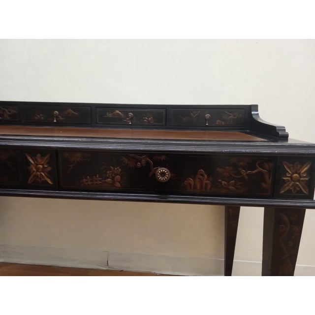 Chinoiserie Century Furniture Monarch Collection Waxed Chinoiserie Writing Desk With Storage For Sale - Image 3 of 8