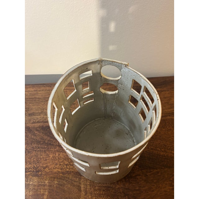 1960s Mid-Century Modern Geometric Ceramic Planter, Architectural Cutouts For Sale In Miami - Image 6 of 6