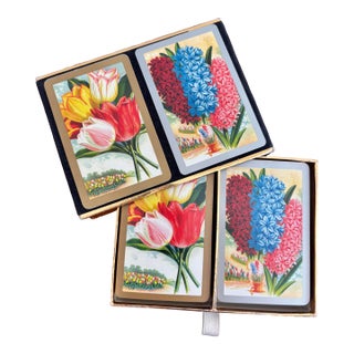 Vintage 1980s Floral Botanical Playing Cards Double Deck in Velvet Case by Congress For Sale