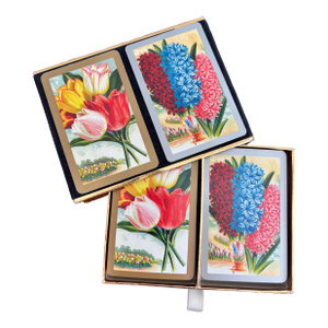 Vintage 1980s Floral Botanical Playing Cards Double Deck in Velvet Case by Congress