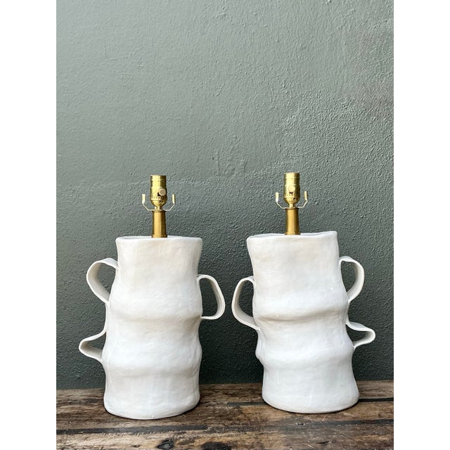Vintage Artisan Slab Built Pottery Lamps - A Pair For Sale - Image 12 of 12