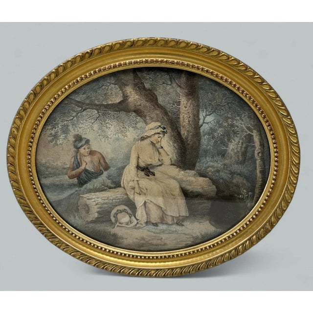 Traditional Antique Regency George Morland Hand Colored Stipple Engraving Lady Gilt Frame - Set of 2 For Sale - Image 3 of 6