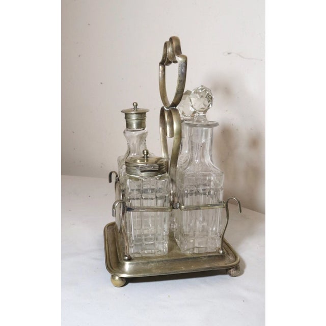 Antique 1800's Ornate Cut Crystal Nickel Plate Epns Cruet Condiment Set Caddy For Sale In New York - Image 6 of 12