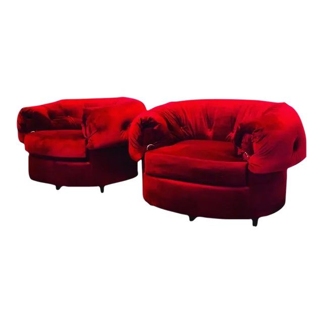 1960s Mid Century Large Scale Red Upholstered Chairs - a Pair For Sale